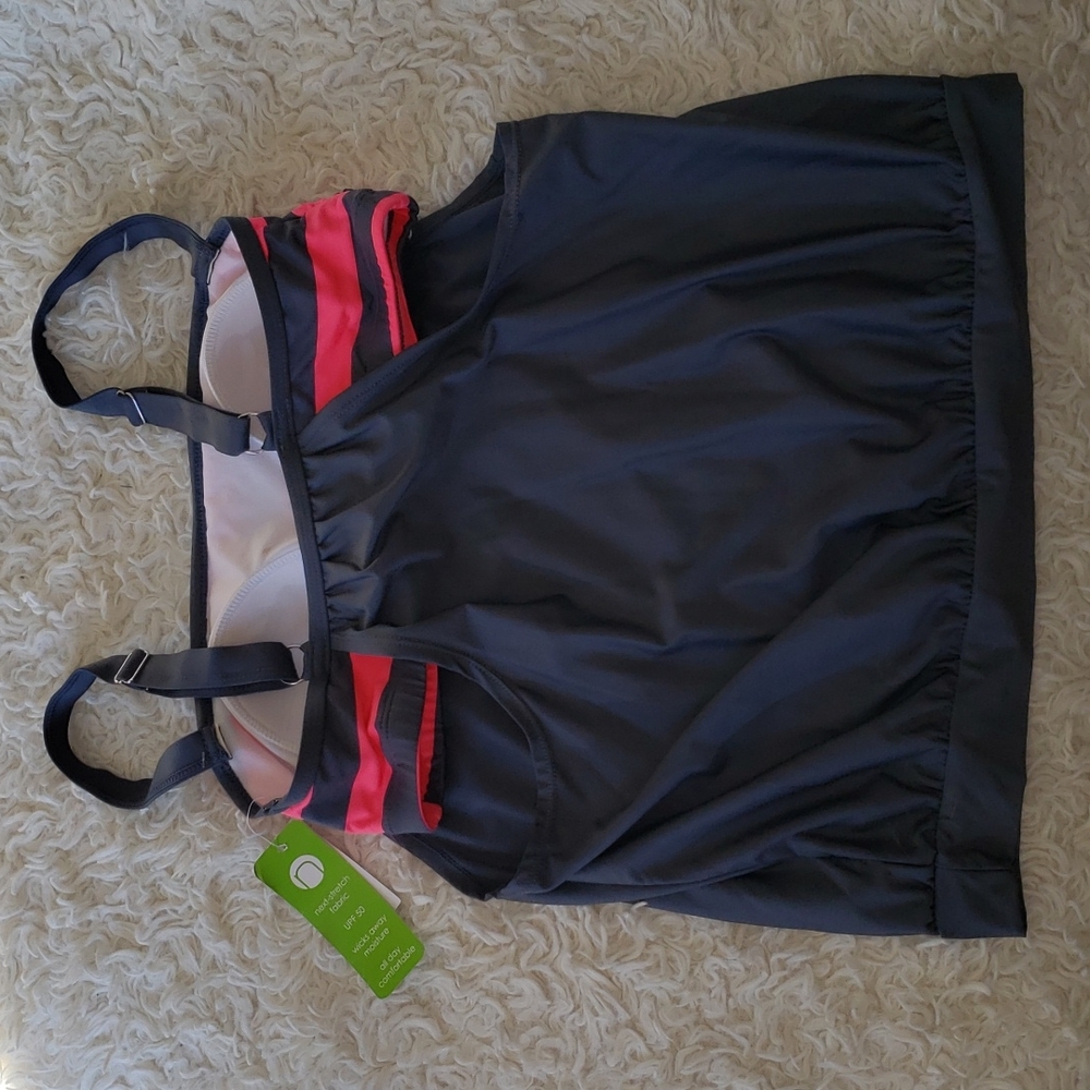 Next Stretch Tank with Attached Pink Gray Stripe Padded Bra nwt - Picture 2 of 6